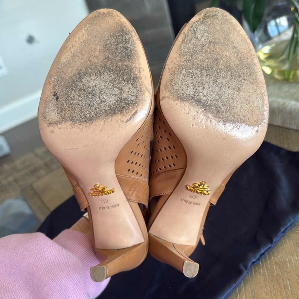 PRADA Tan Peep-Toe Heels - Picture 10 of 10
